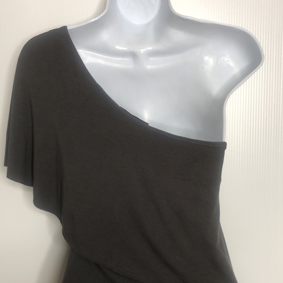 Mandee Black Ruffle Neck Y2K One Sleeve Top Medium - Picture 10 of 14